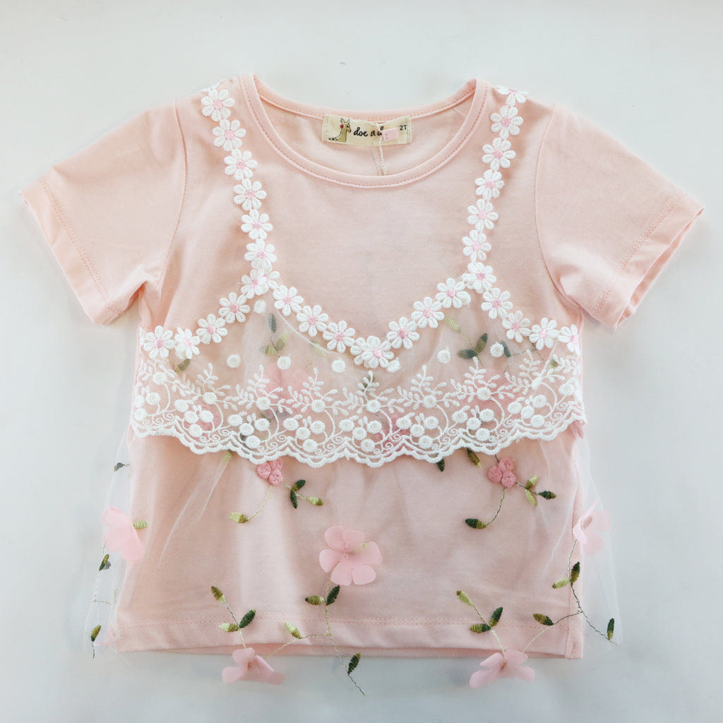 Pink Lace Bodice Tee